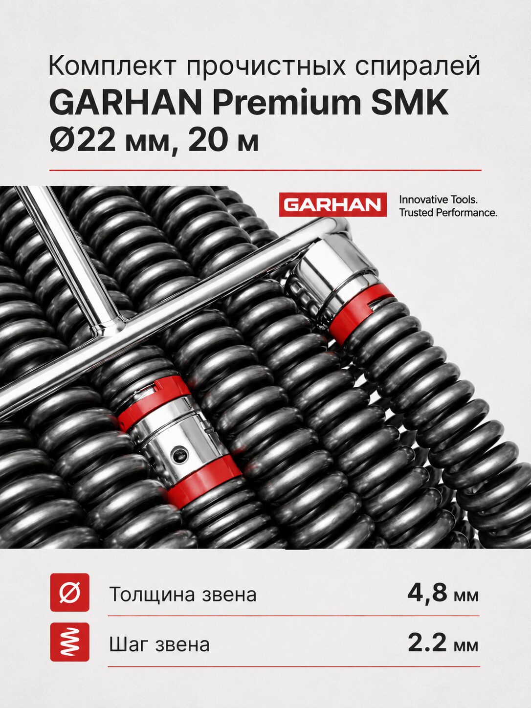 Комплект прочистных спиралей garhan premium smk 22 мм, 20 метров